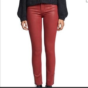 PAIGE hoxton luxe coated red zipper ankle jeans